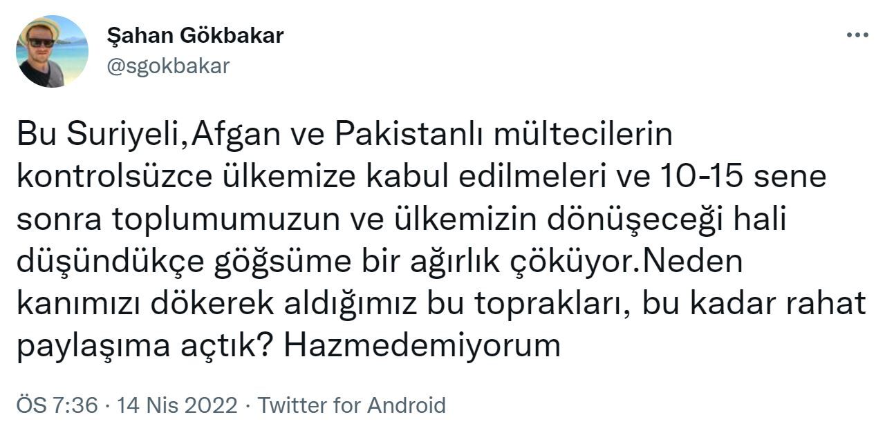 şahan gökbakar mülteci tweet