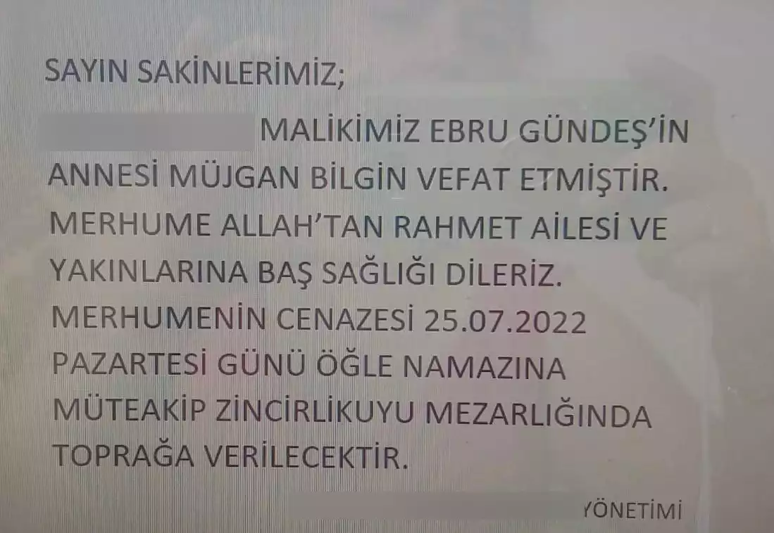 ebru gündeş annesinin ölüm ilanı