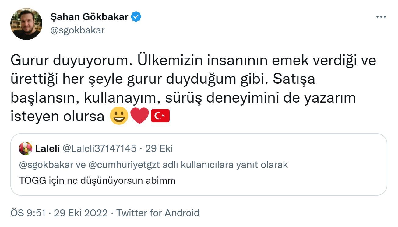 Şahan Gökbakar Tweet