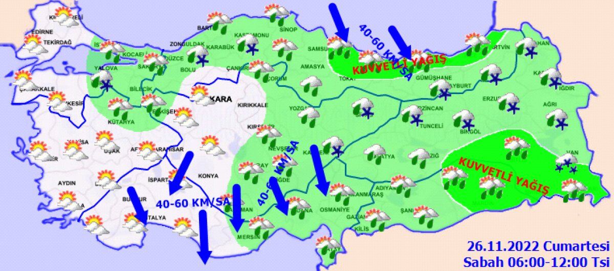 26.11.2022 Hava Durumu Sarı Kod Uyarı