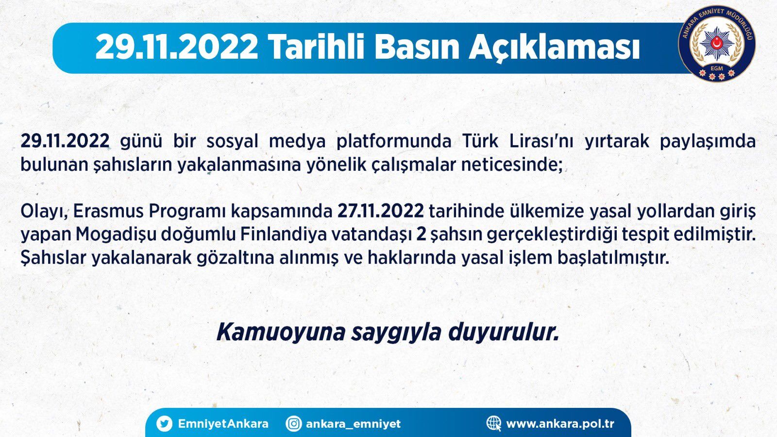 Ankara Emniyet Açıklama