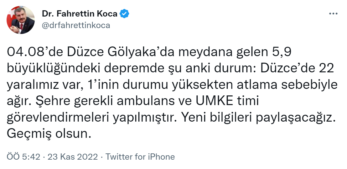 Fahrettin Koca Deprem Açıklama