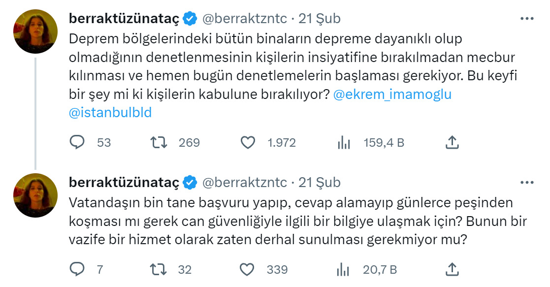 Berrak Tüzünataç Tweet
