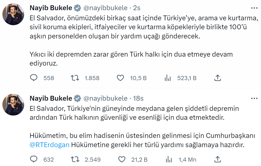El Salvador Devlet Başkanı Nayib Bukele Tweet