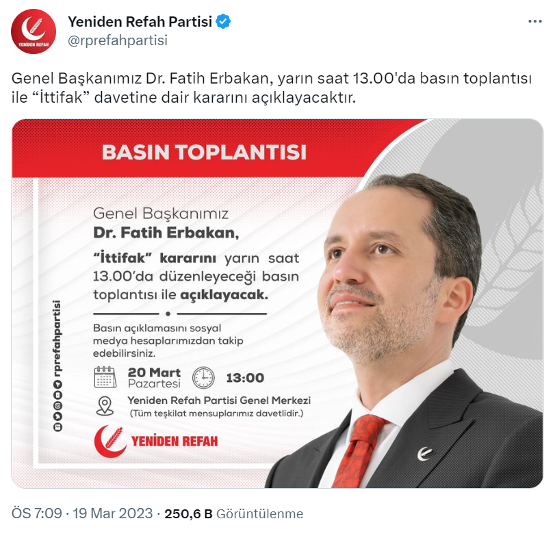 Fatih Erbakan Açıklama Tweet
