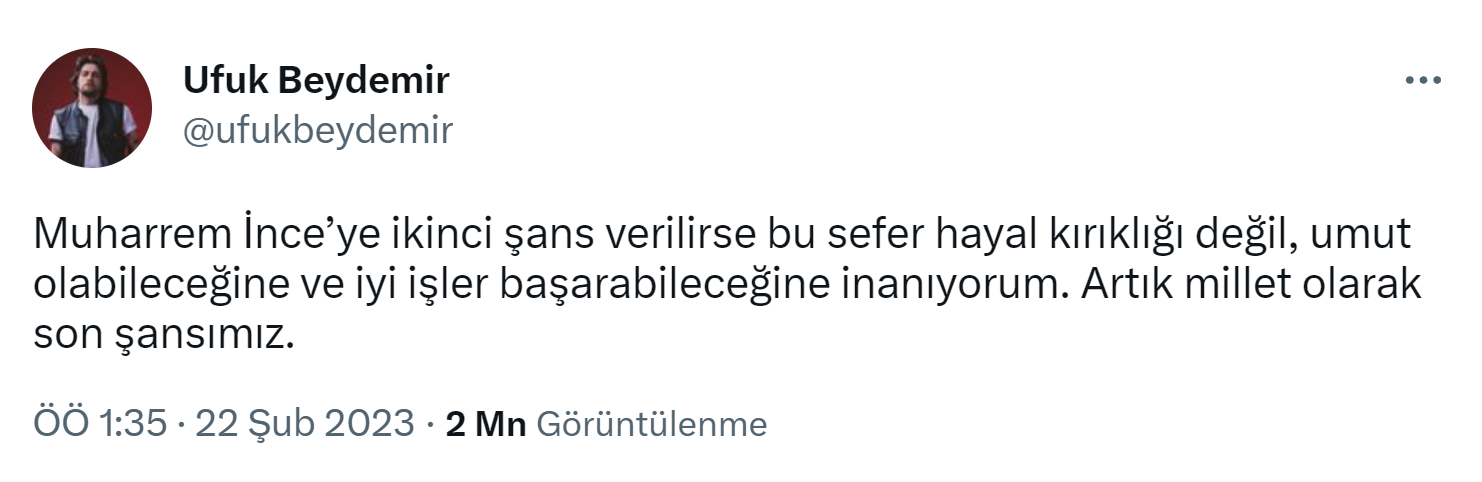 Ufuk Beydemir ve Memleket Partisi Tweet