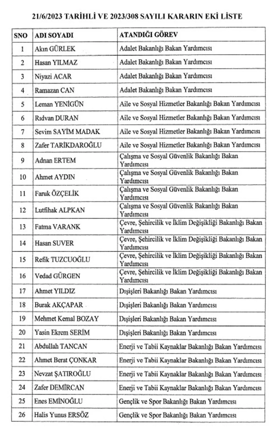 bakan yardımcıları