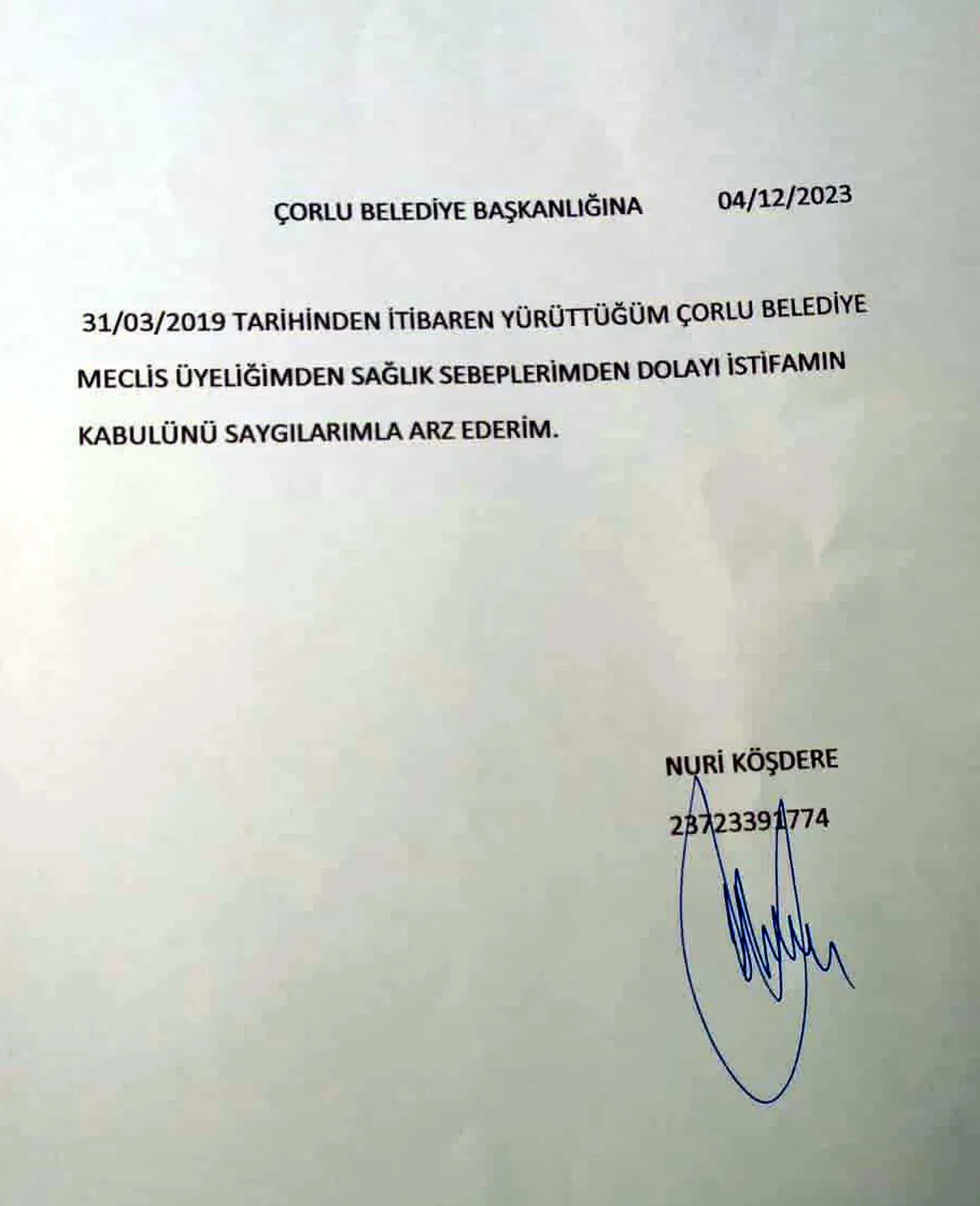 Nuri Köşkdere İstifa
