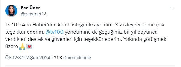 Ece Üner Tweet
