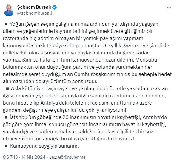 Şebnem Bursalı Açıklama
