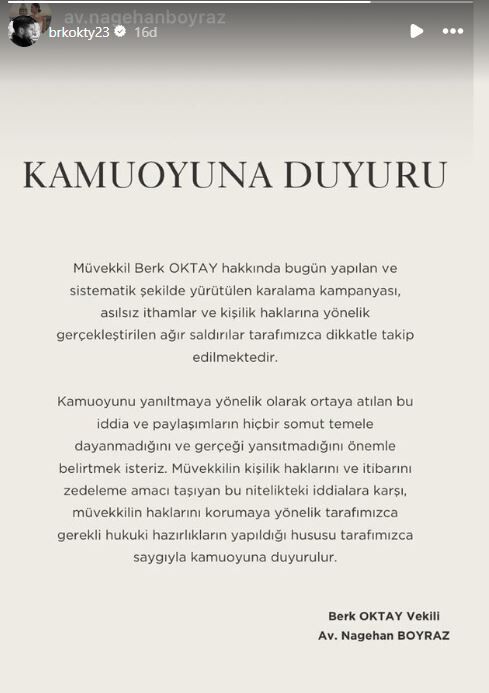 Berk Oktay Açıklama