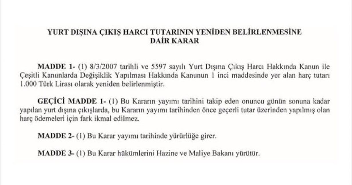 Yurtdışına Çıkış Harcı