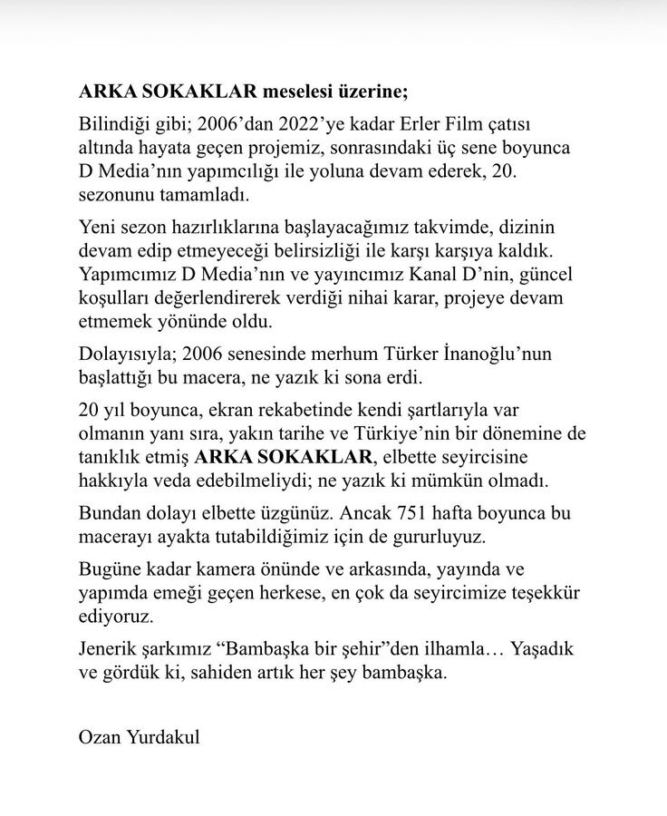 Arka Sokaklar Ekrana Veda Ediyor! 20 Yıllık Dizi İçin Final Kararı